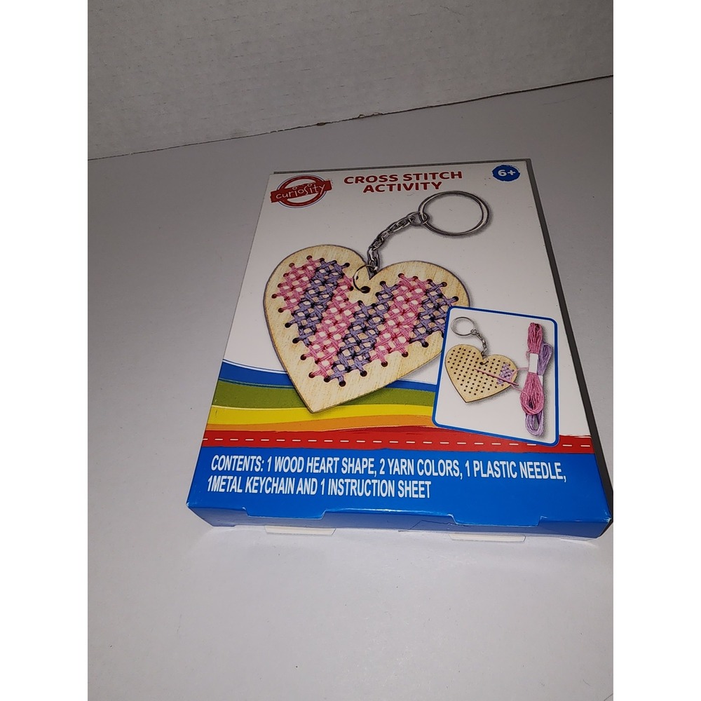 NEW Wood Cross Stitch Heart Key chain Kit‎ DIY A